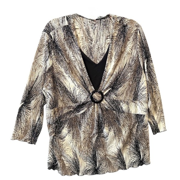 dressbarn Dresses & Skirts - DressBarn Y2K Women's Plus 18/20 Black Gold Crinkle Top Asymmetrical Stretch